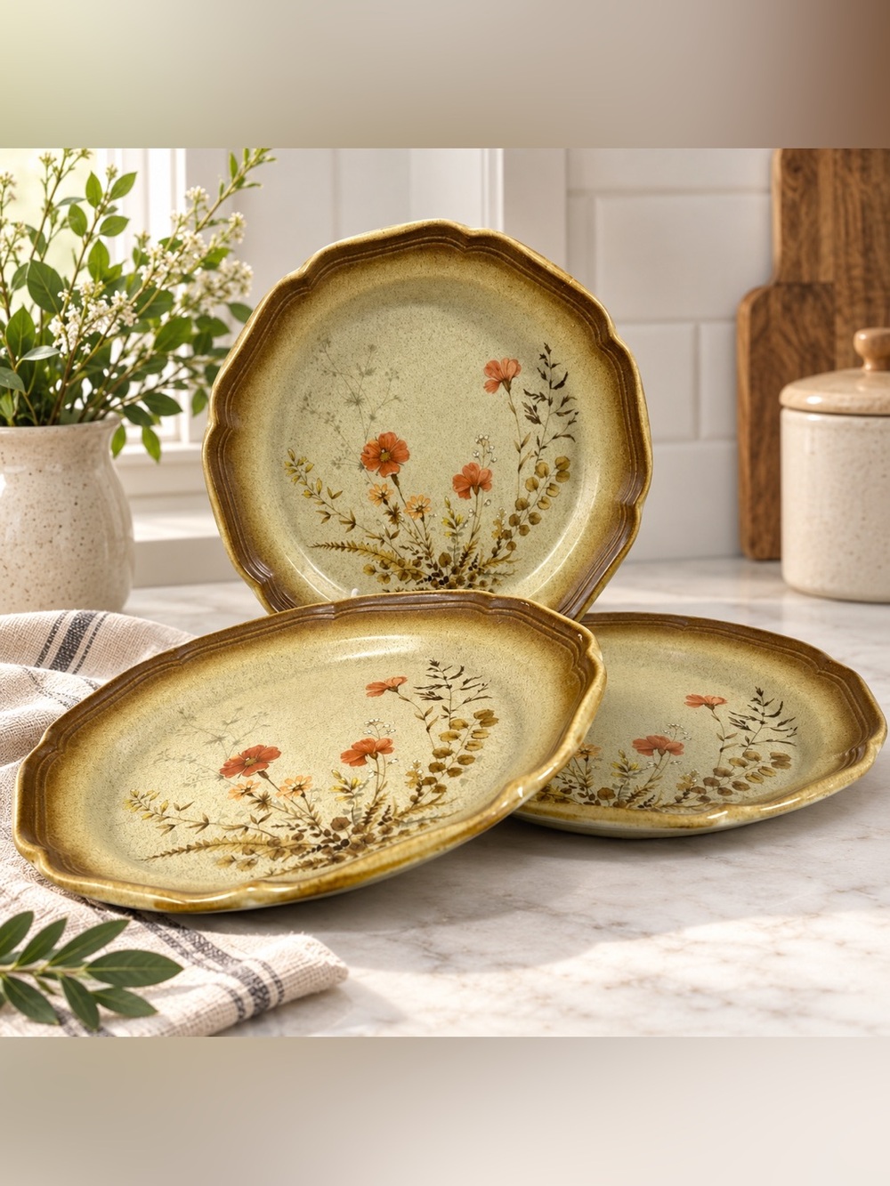 Vintage Mikasa Whole Wheat Jardiniere E8016 Dinner Plates 10.75” Japan Set of 3